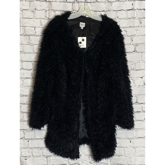 Cozy Co Black Fuzzy Faux Fur Long Lined Medium Jacket - Picture 1 of 5